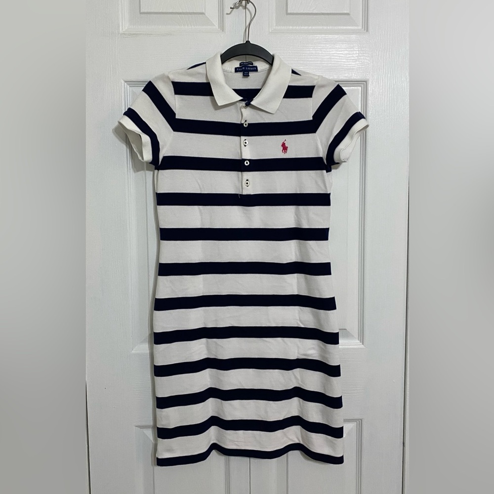 Ralph Lauren Dress Women's Striped Navy Blue And White, Size Medium.